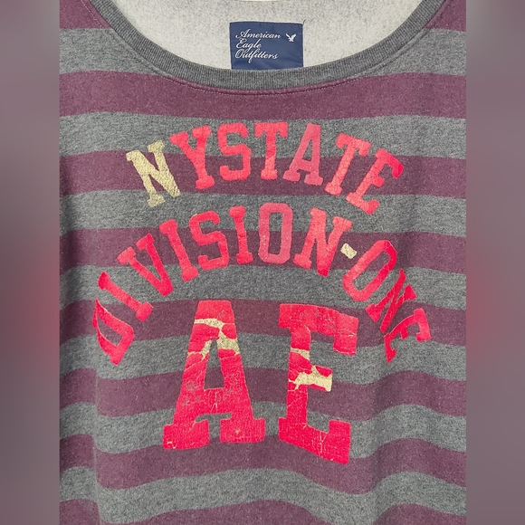 American Eagle Sweatshirt XL Distressed New York State Division One Boxy Striped - Picture 2 of 9